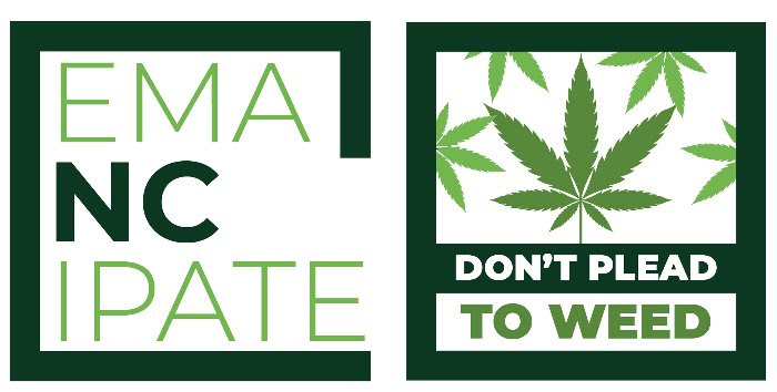Emancipate NC and Don't Plead to Weed logos in squares side-by-side