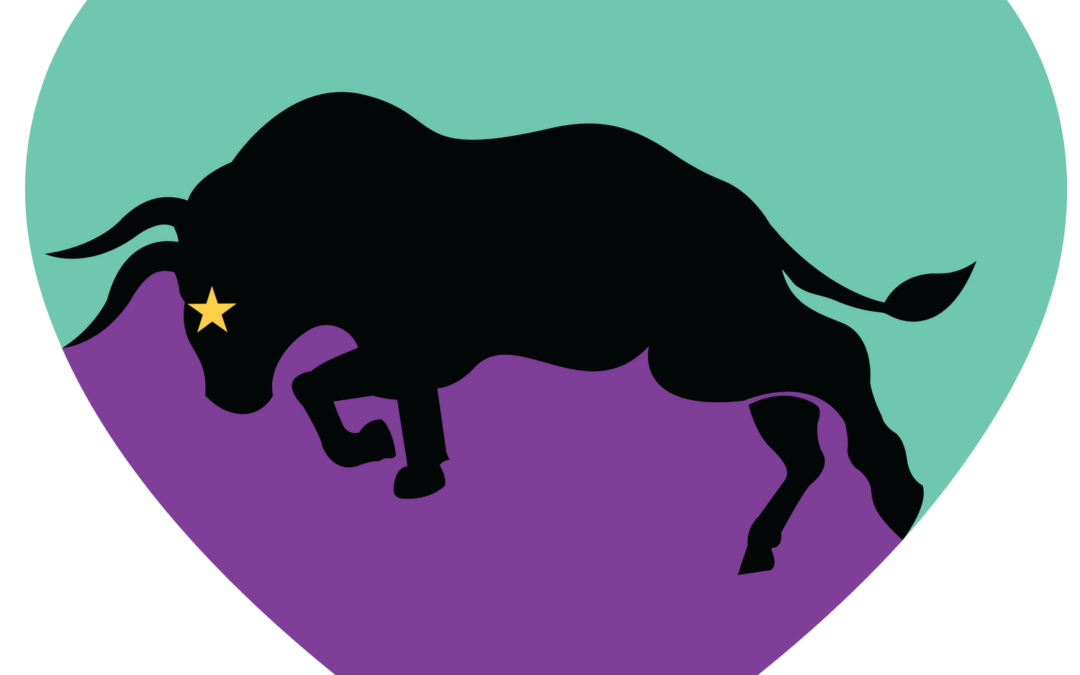 The Have a Heart campaign logo: seafoam green and purple heart with a bull in the middle